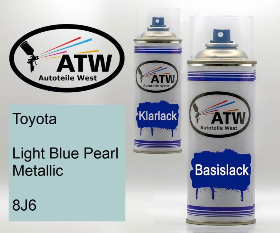 Toyota, Light Blue Pearl Metallic, 8J6: 400ml Sprühdose + 400ml Klarlack - Set, von ATW Autoteile West.